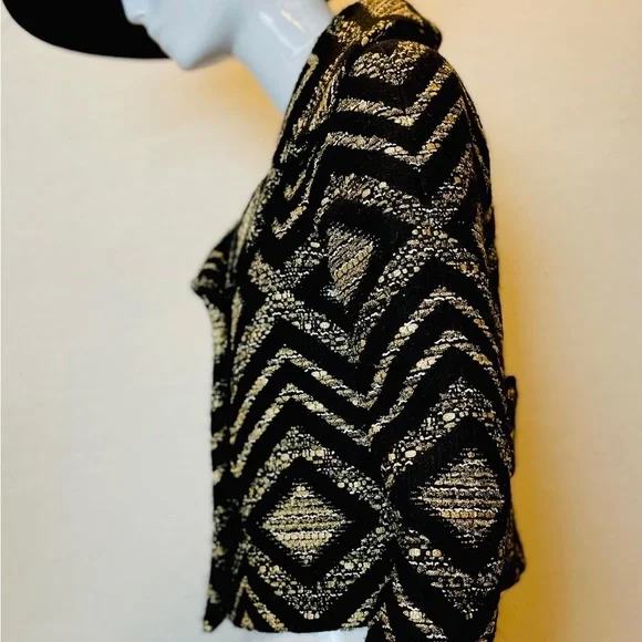 GIAMBATTISTA VALLI DESIGNER WOOL BLACK METALLIC GOLD CROPPED FITTED JACKET ITALY